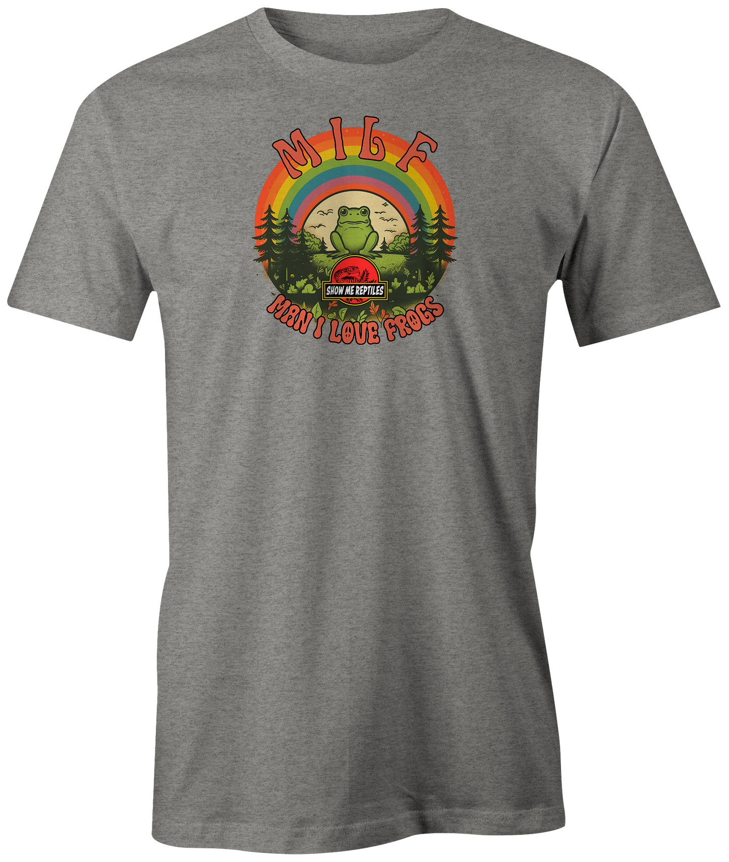 show me reptiles reptile snake lizard frog milf dude hippie man i love frogs gray grey shirt t-shirt tee shirt