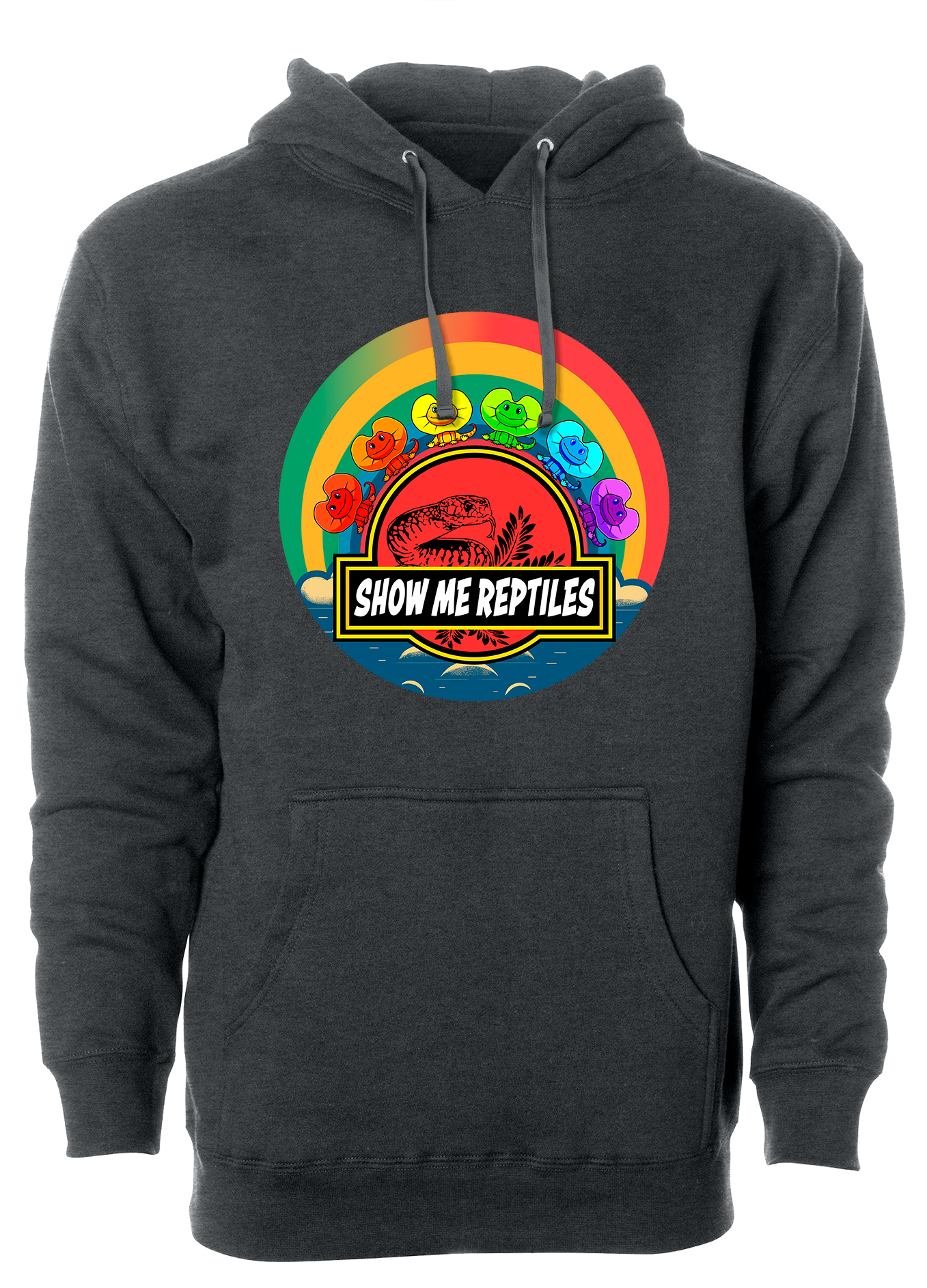 Hoodie sweatshirt show me reptile show reptile lizard dragon frilled and fabulous rainbow lgbt gay fun red green yellow blue purple charcoal grey gray 