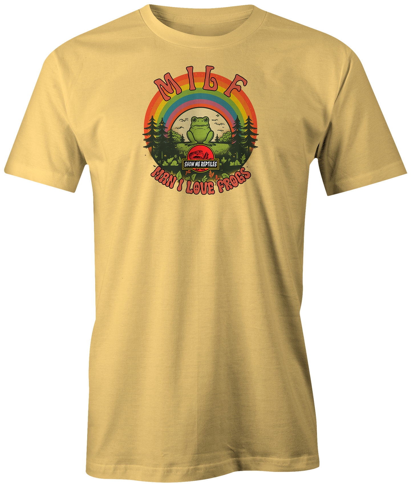 show me reptiles reptile snake lizard frog milf dude hippie man i love frogs yellow  shirt t-shirt tee shirt