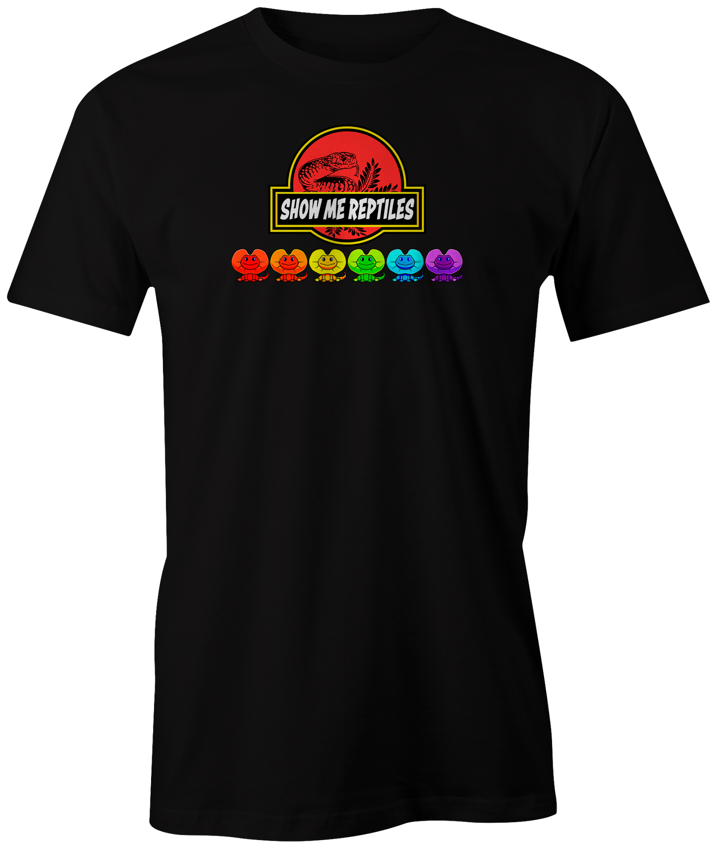 show me reptile show reptiles frilled dragons lizard snake pet animal rainbow pride tee shirt t-shirt black