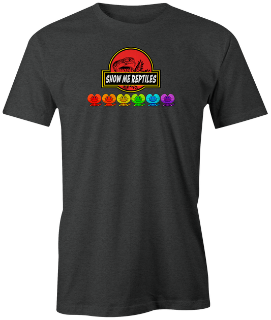 show me reptile show reptiles frilled dragons lizard snake pet animal rainbow pride tee shirt t-shirt charcoal grey gray 