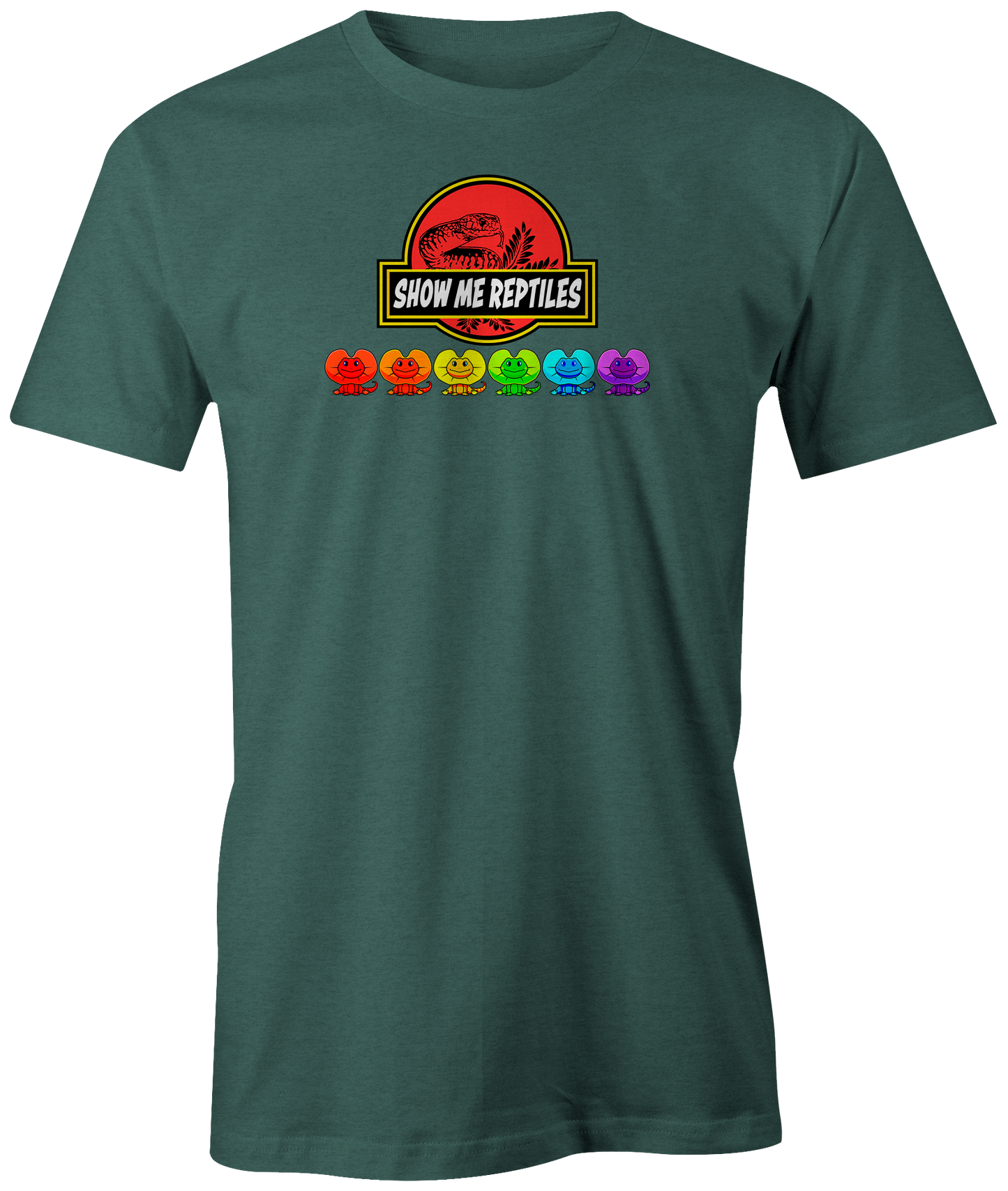 show me reptile show reptiles frilled dragons lizard snake pet animal rainbow pride tee shirt t-shirt  green forest