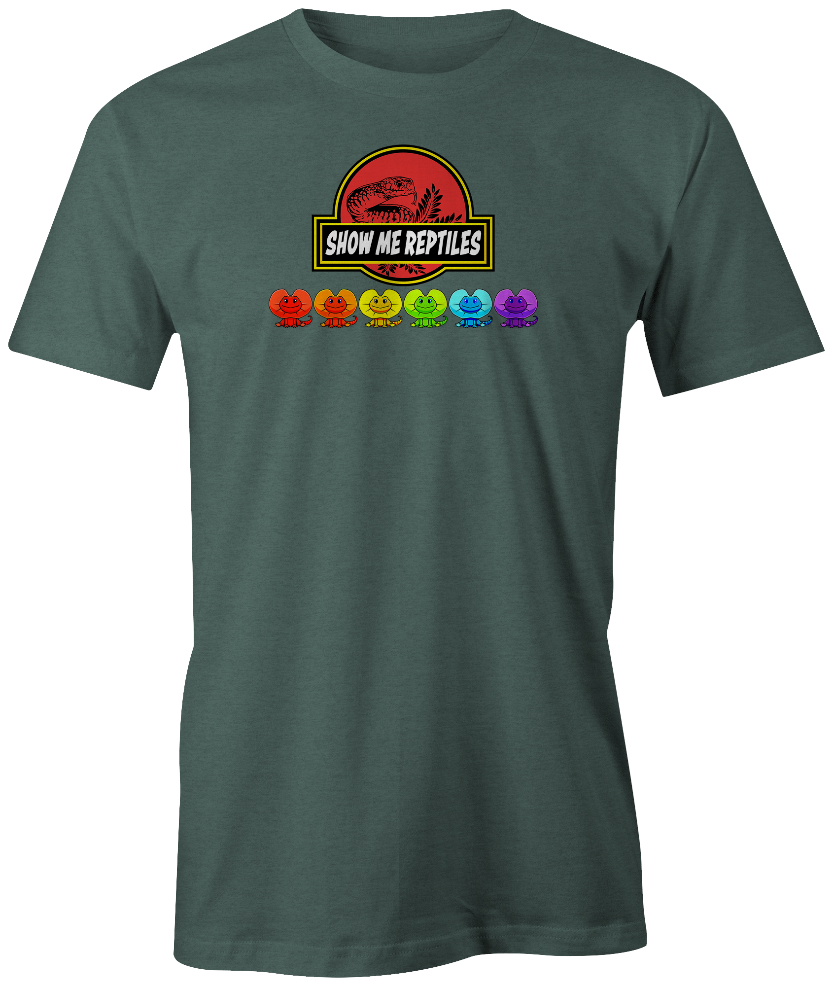show me reptile show reptiles frilled dragons lizard snake pet animal rainbow pride tee shirt t-shirt  green forest