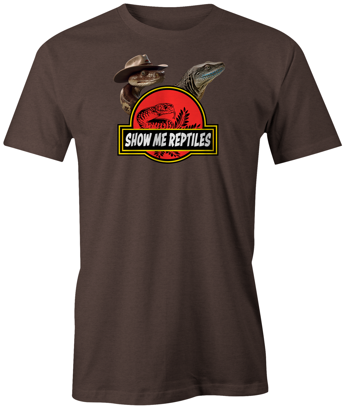 show me reptile show reptiles snake cowboy texas western monitor shirt tee t-shirt brown