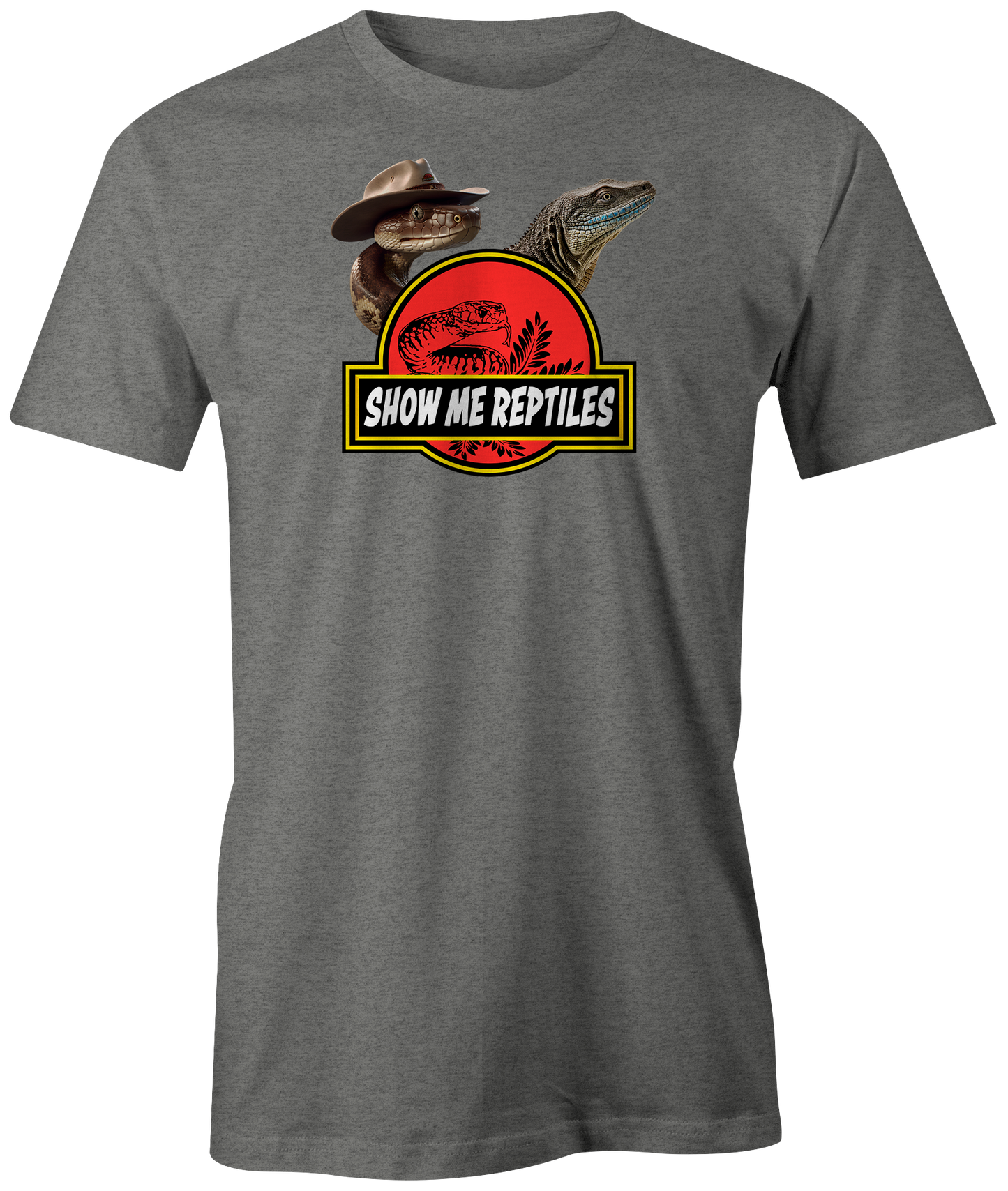 show me reptile show reptiles snake cowboy texas western monitor shirt tee t-shirt grey gray