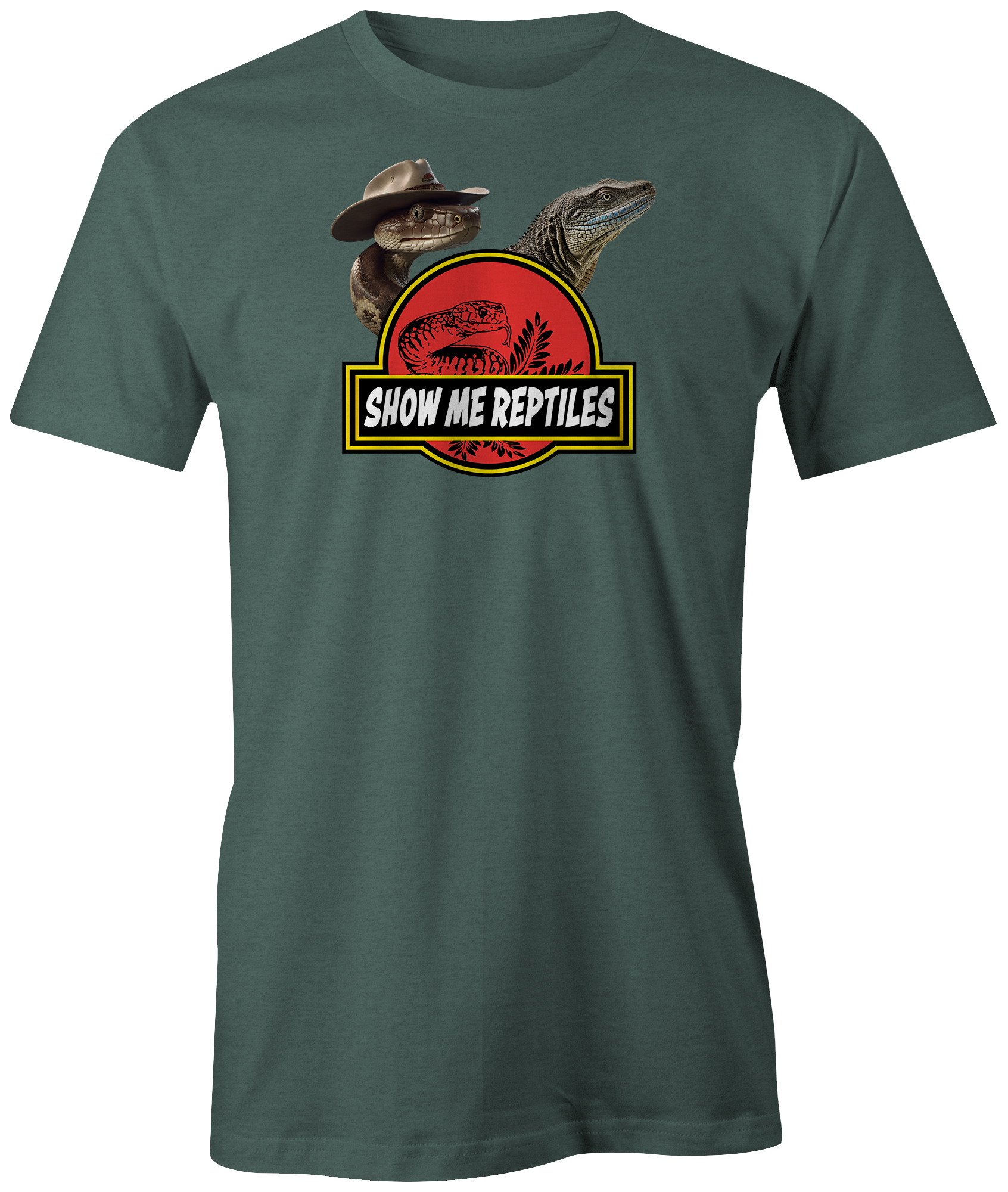 show me reptile show reptiles snake cowboy texas western monitor shirt tee t-shirt forest green