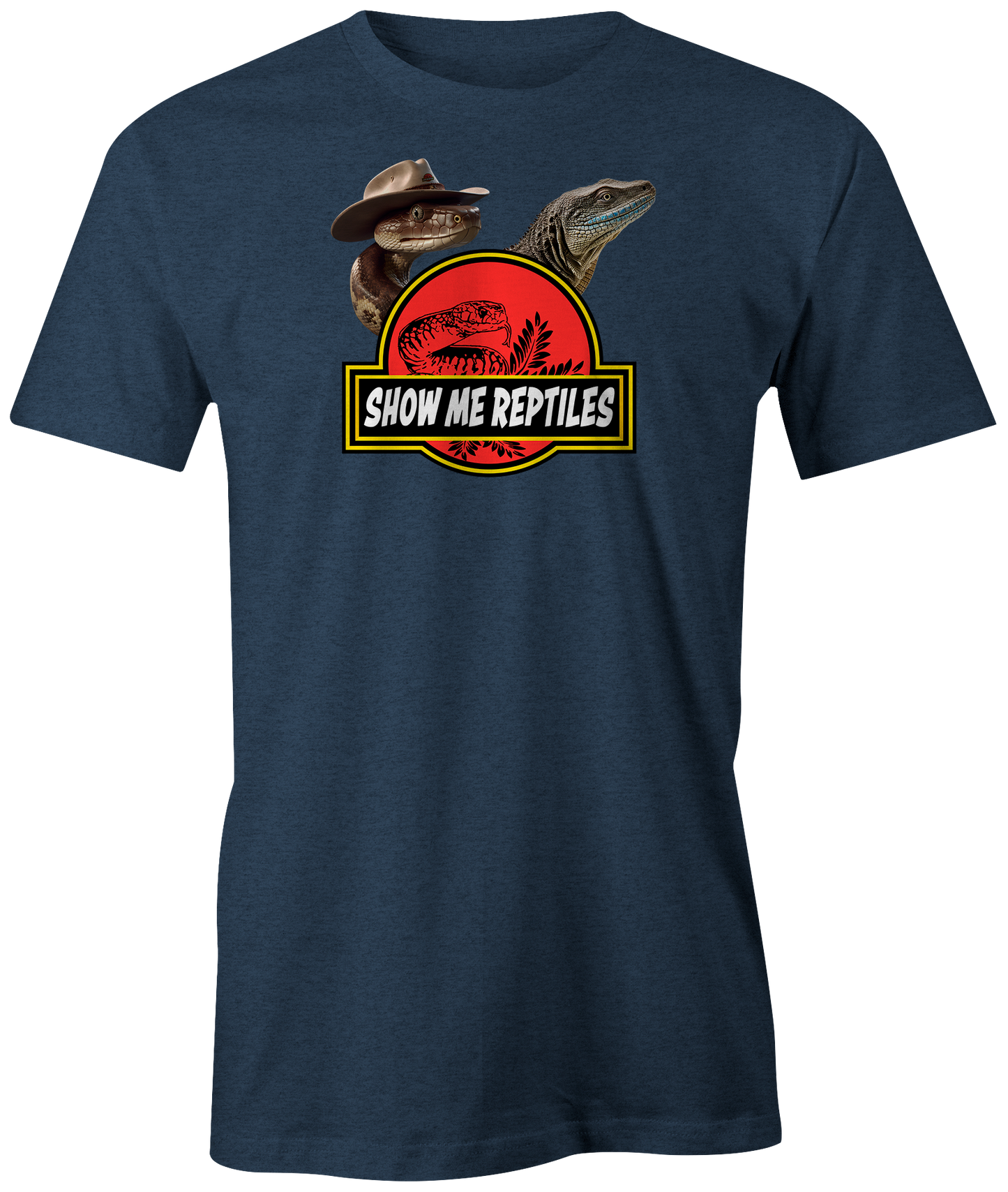 show me reptile show reptiles snake cowboy texas western monitor shirt tee t-shirt navy blue