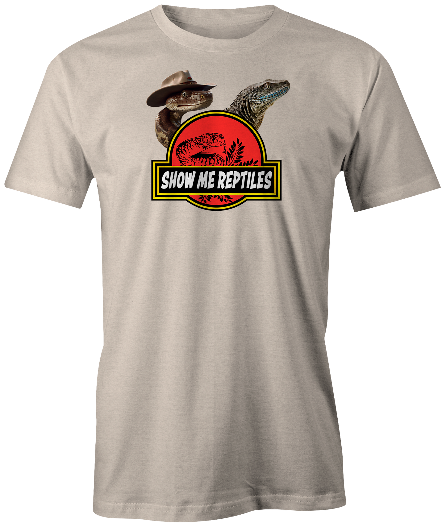 show me reptile show reptiles snake cowboy texas western monitor shirt tee t-shirt sand off white